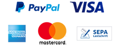 Zahlungsarten: PayPal, Visa, American Express, Mastercard, SEPA